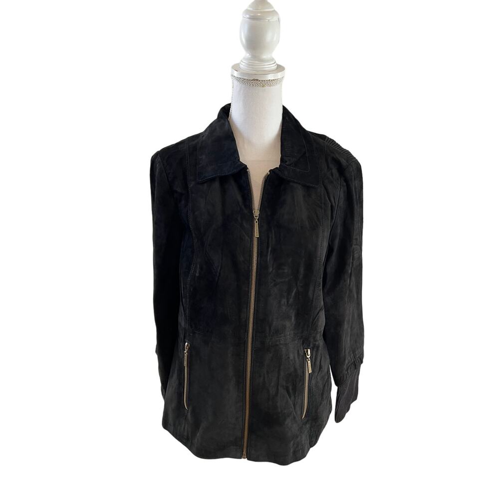 Vintage Linea Louis Dell'Olio Black Suede Zip Front Jacket M